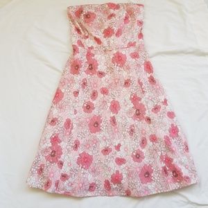 Ann Taylor Loft Pink Flower Strapless Dress